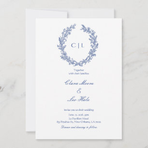 Romantic Dusty Blue Wildflower Wreath Wedding Invitation