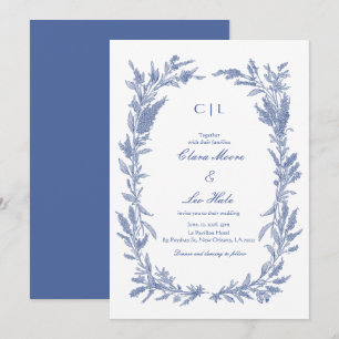 Romantic Dusty Blue Wildflower Wreath Wedding Invitation