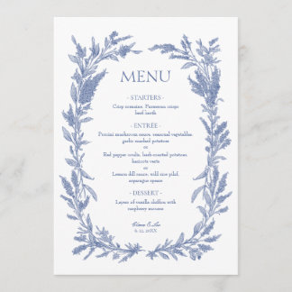 Romantic Dusty Blue Wildflower Wreath Wedding Menu