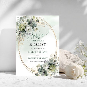 Romantic Dusty Green Foliage Save The Date Card