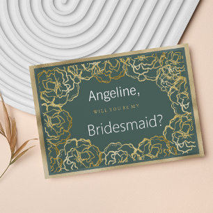 Romantic dusty green gold rose floral Bridesmaid Invitation