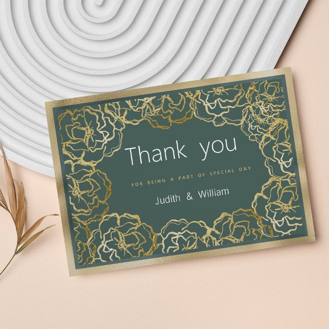 Romantic dusty green gold rose floral Thank You Invitation (Romantic dusty green gold rose floral Thank You)