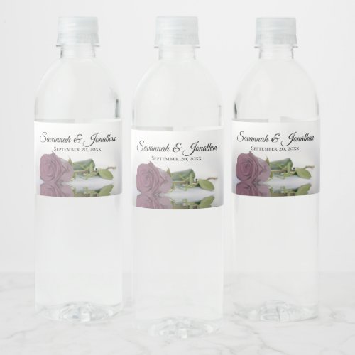 Romantic Dusty Mauve Rose Elegant Wedding Water Bottle Label