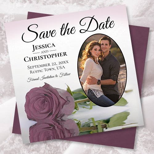 Romantic Dusty Mauve Rose with Oval Photo Wedding  Save The Date