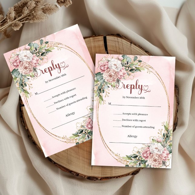 Romantic Dusty Pink Eucalyptus Wedding RSVP Card (Romantic Dusty Pink Eucalyptus Wedding RSVP)