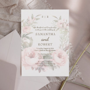 Romantic Dusty Pink Faded Floral Rose Invitation