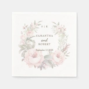 Romantic Dusty Pink Faded Floral Rose Monogram Napkins