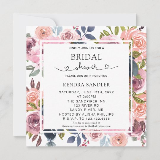 Romantic Dusty Pink Floral Elegant Bridal Shower Invitation | Zazzle.com