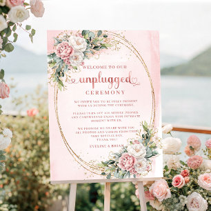 Romantic Dusty Pink Floral Unplugged Ceremony Sign