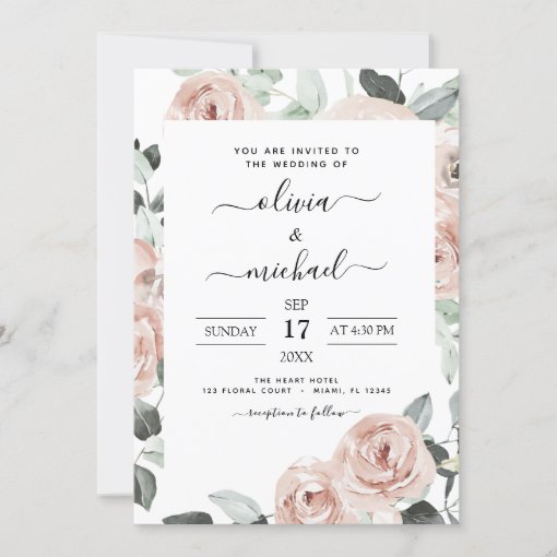 Romantic Dusty Pink Floral Wedding Invitation | Zazzle