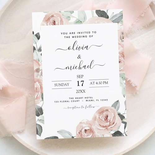 Romantic Dusty Pink Floral Wedding Invitation