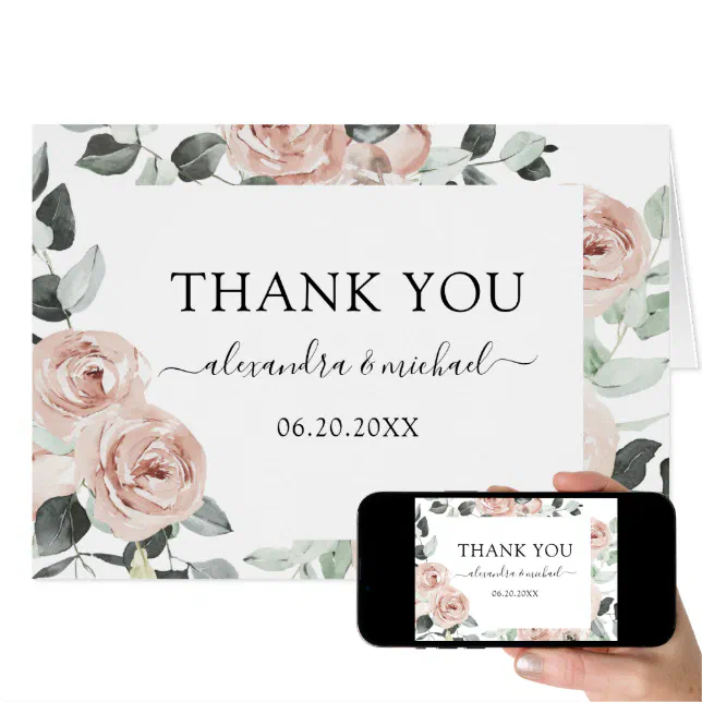 Romantic Dusty Pink Floral Wedding Thank You Zazzle