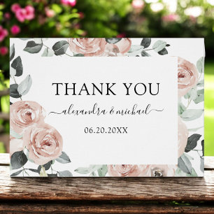Romantic Dusty Pink Floral Wedding Thank You Cards