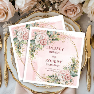 Romantic Dusty Pink Flowers Greenery Gold Glitter  Napkins