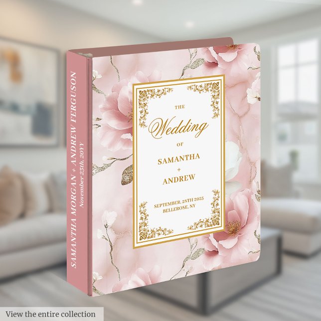Romantic dusty pink gold wedding memory album 3 ring binder (Romantic dusty pink gold wedding memory album 3 ring binder)