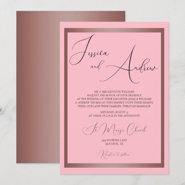 Romantic Dusty Pink & Rose Gold Wedding  Invitation (Front/Back)