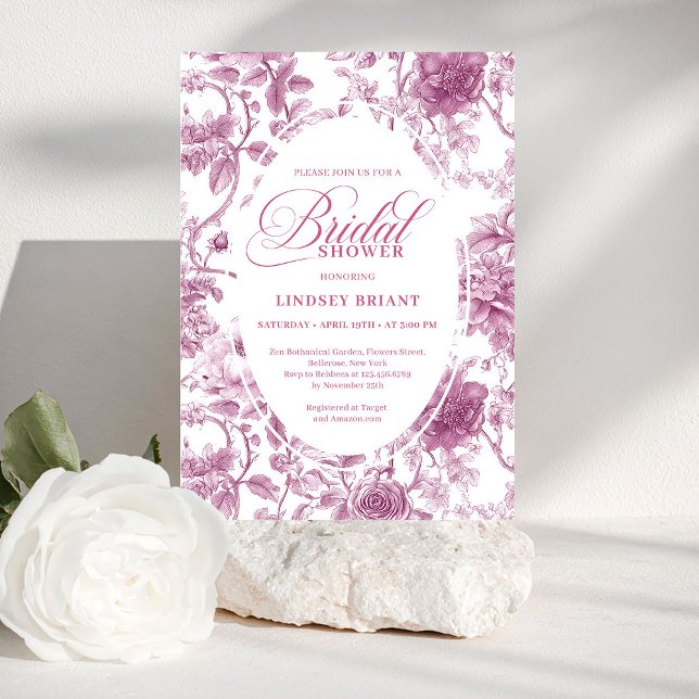 Romantic Dusty Pink Rose Pattern Bridal Shower  Invitation (Romantic Dusty Pink Rose Pattern Bridal Shower Invite)