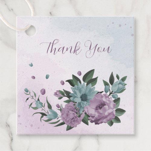 romantic dusty purple and blue flowers  favor tags