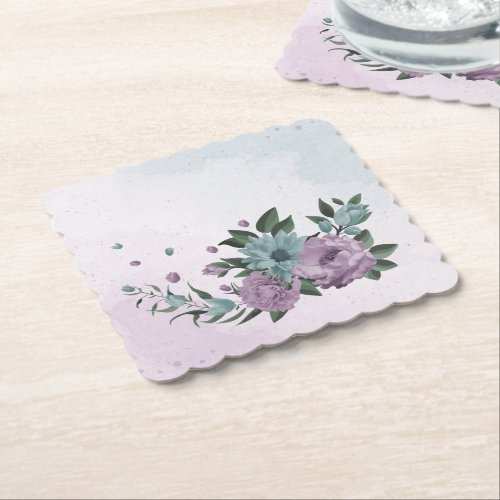 romantic dusty purple and blue flowers  paper coaster