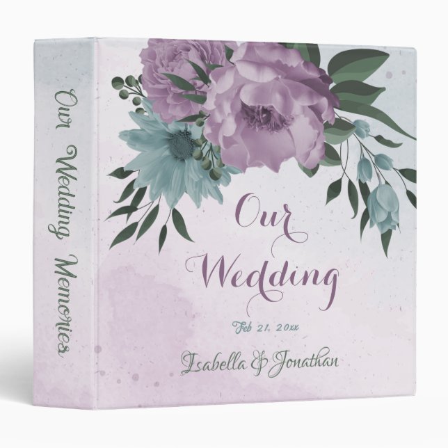 romantic dusty purple and blue flowers photo album 3 ring binder (Front/Spine)