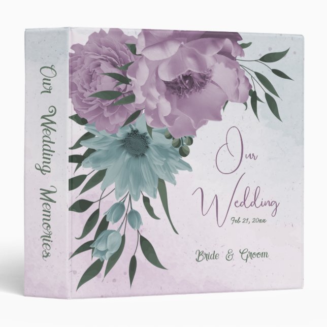 romantic dusty purple and blue flowers photo album 3 ring binder (Front/Spine)