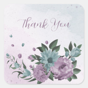 romantic dusty purple and blue flowers square sticker