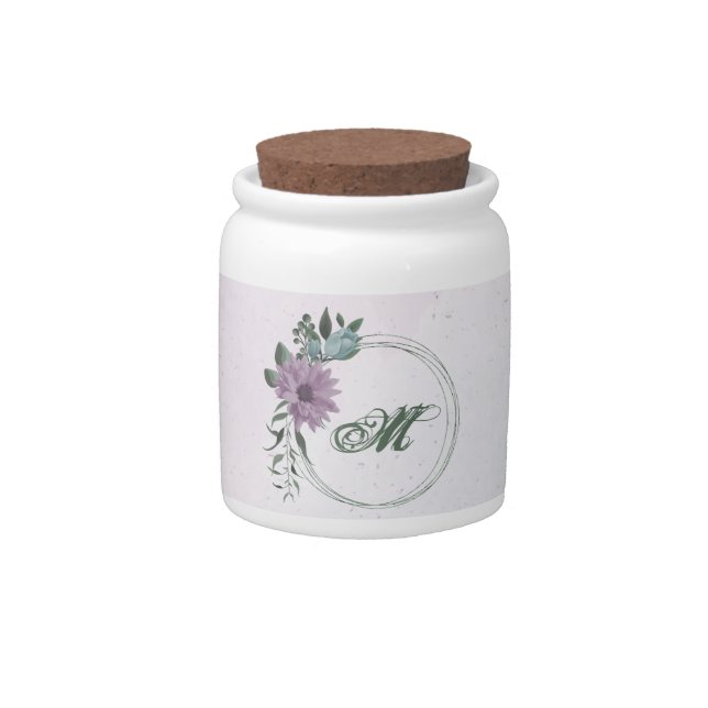 romantic dusty purple & blue floral candy jar (Front)