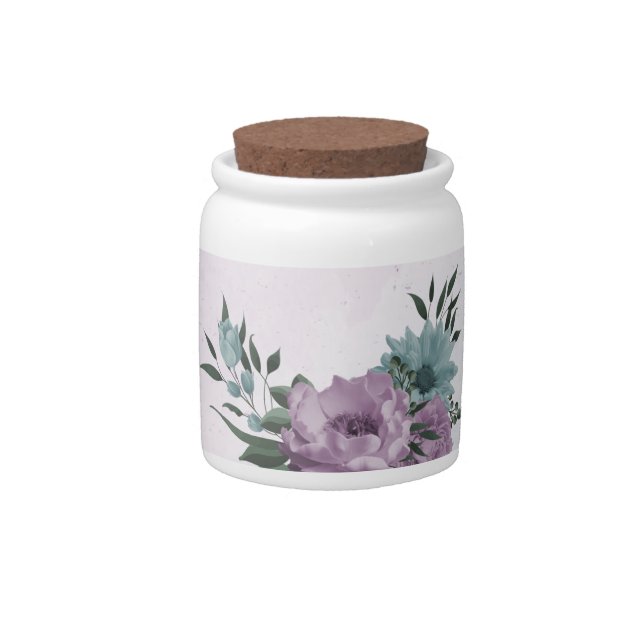 romantic dusty purple & blue floral candy jar (Front)