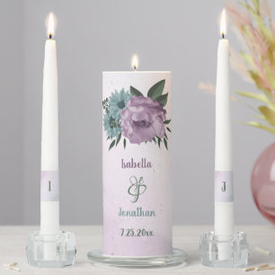 romantic dusty purple & blue floral wedding unity candle set