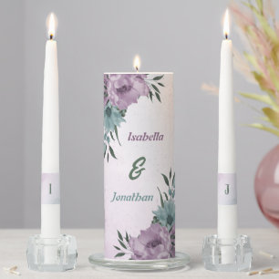 romantic dusty purple & blue floral wedding unity candle set