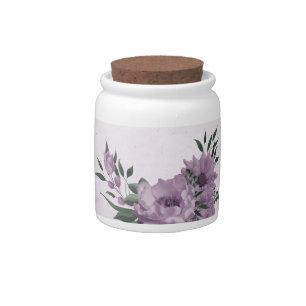 romantic dusty purple flowers greenery candy jar
