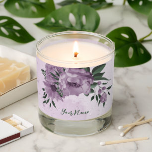 romantic dusty purple flowers greenery scented candle