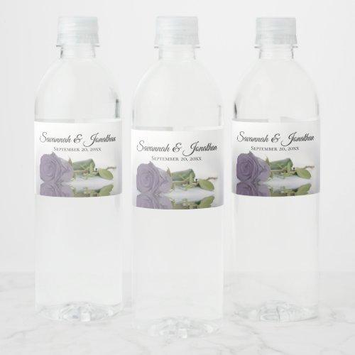 Romantic Dusty Purple Rose Elegant Wedding Water Bottle Label