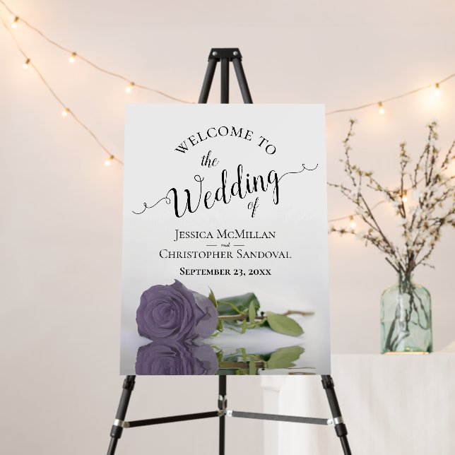 Romantic Dusty Purple Rose Elegant Wedding Welcome Foam Board (In Situ (Stand))