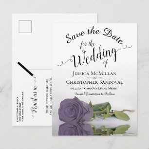 Romantic Dusty Purple Rose Wedding Save the Date Announcement Postcard