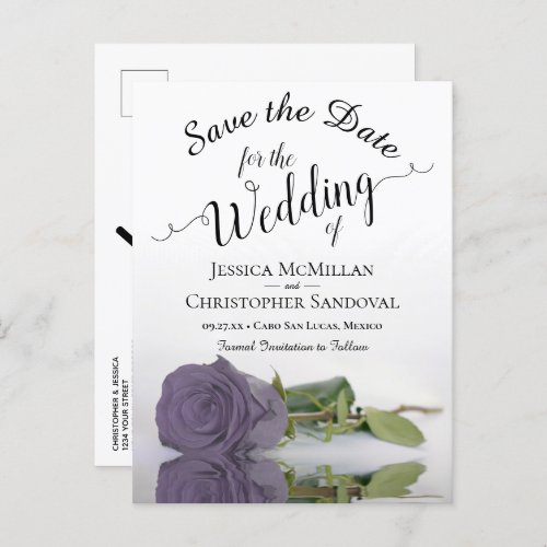 Romantic Dusty Purple Rose Wedding Save the Date Announcement Postcard