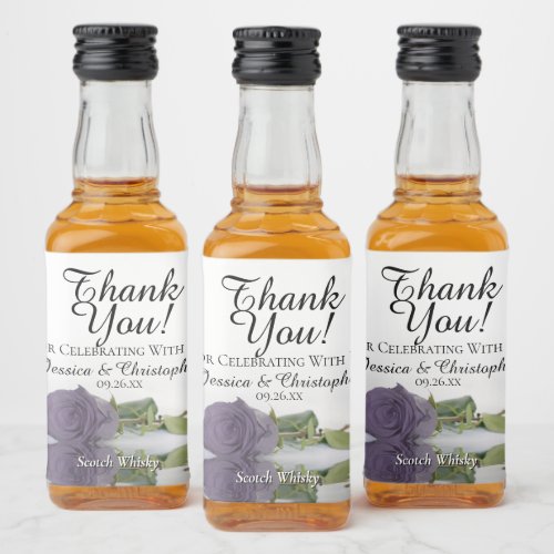 Romantic Dusty Purple Rose Wedding Thank You Mini Liquor Bottle Label