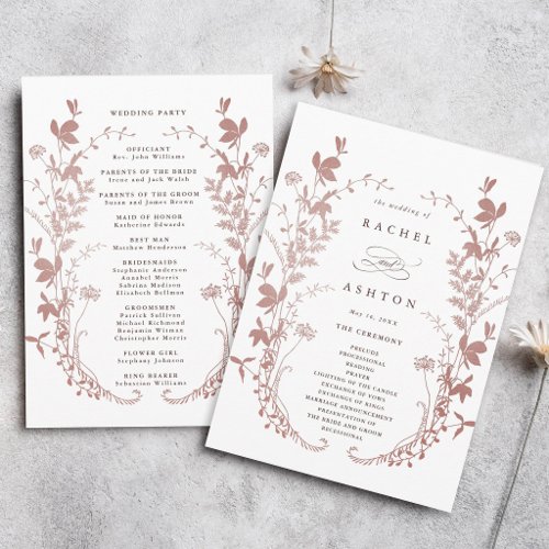 Romantic Dusty Rose Botanical Wedding Ceremony Program
