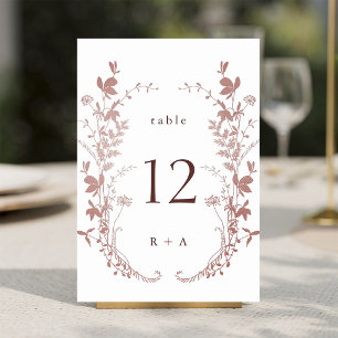 Romantic Dusty Rose Botanical Wedding Table Number
