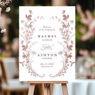 Romantic Dusty Rose Botanical Wedding Welcome Foam Board