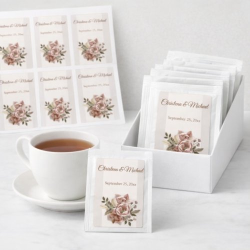 Romantic Dusty Rose Floral Wedding Tea Bag Drink Mix