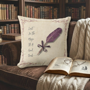Romantic Dusty Rose Literary Quill Throw Pillow