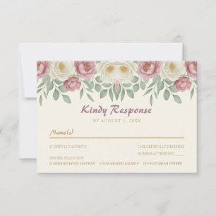 Romantic Dusty Rose Peony Floral Wedding RSVP Card