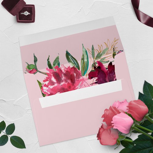 Romantic Dusty Rose Peony Modern Frame Envelope