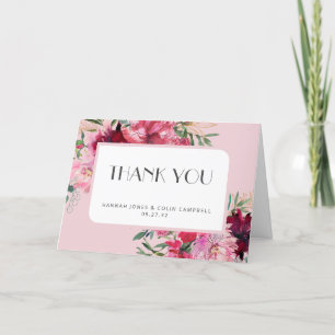 Romantic Dusty Rose Peony Modern Frame Letterpress Thank You Card