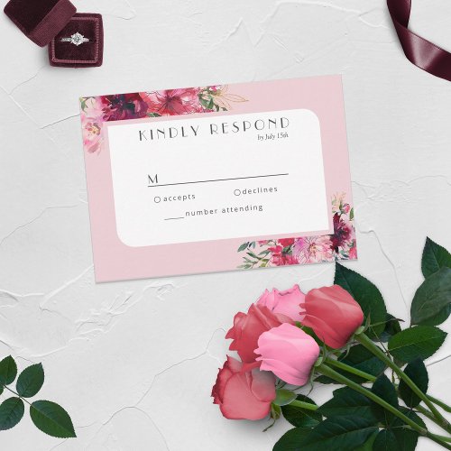 Romantic Dusty Rose Peony Modern Frame RSVP Card