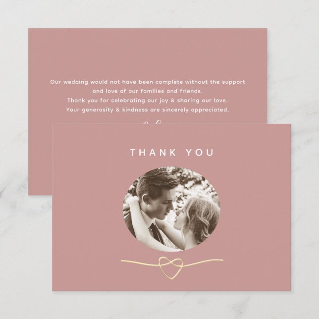 Romantic Dusty Rose Photo Wedding Thank You Card (Front/Back)