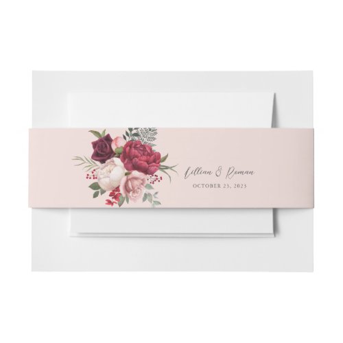 Romantic Dusty Rose Pink Floral Bouquet Wedding Invitation Belly Band