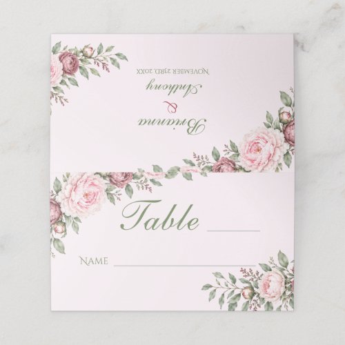 Romantic Dusty Rose Pink Peony Botanical Wedding Place Card