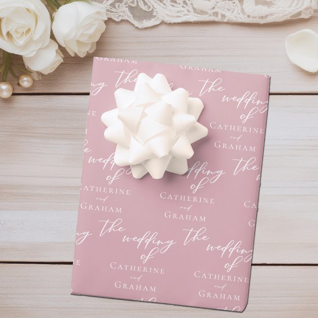 Romantic Dusty Rose Pink Personalized Wedding Wrapping Paper Sheets (Creator Uploaded)